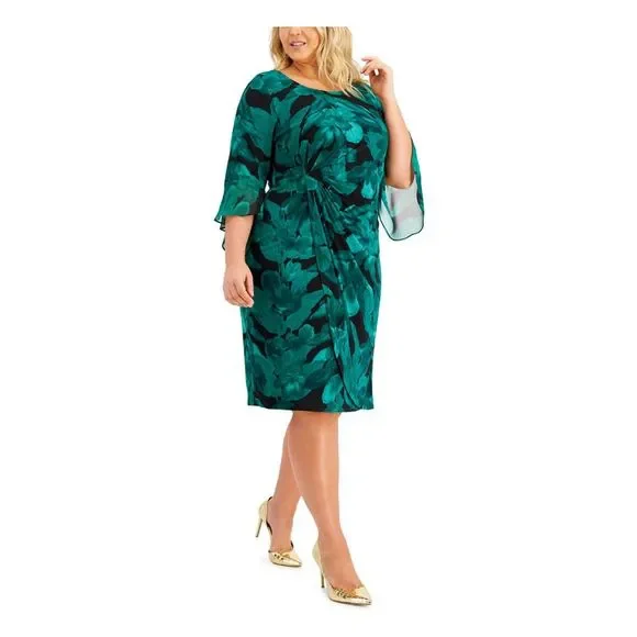 CONNECTED APPAREL Womens Green Jersey Bell Sleeve Sheath Dress Plus 20W - Picture 3 of 4